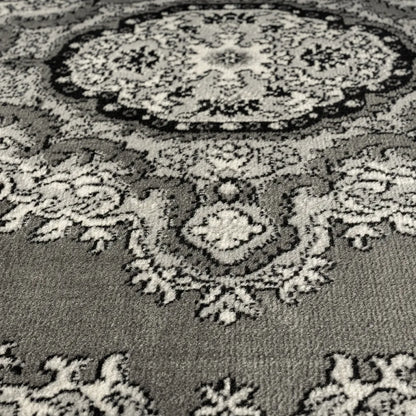  Orient Teppich Grau Schwarz Klassisch Ornament Dicht Gewebt Kurzflor Farbecht , Maße:240x340 Cm