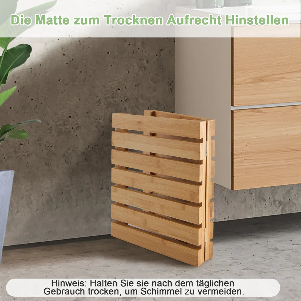  COSTWAY Faltbare Badematte Bambus Rutschfeste Duschmatte Tragbar Bodenmatte Für Badezimmer Spa Schwimmen & Pool 59,5x34,5cm