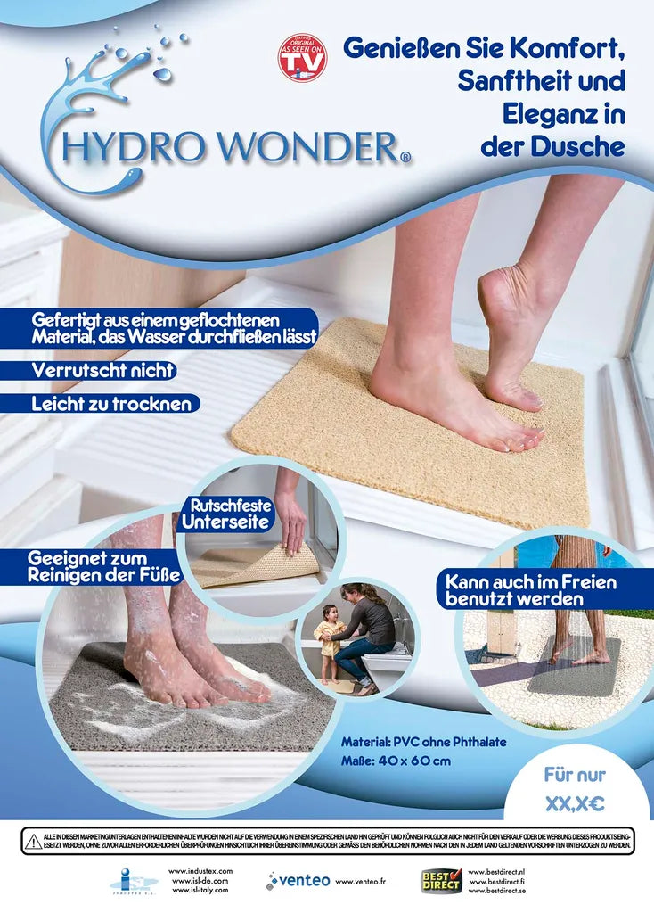  Hydro Wonder® Badezimmer- Und Duschmatte, Rutschfest, 40 X 60cm - Farbe Grau/anthrazit