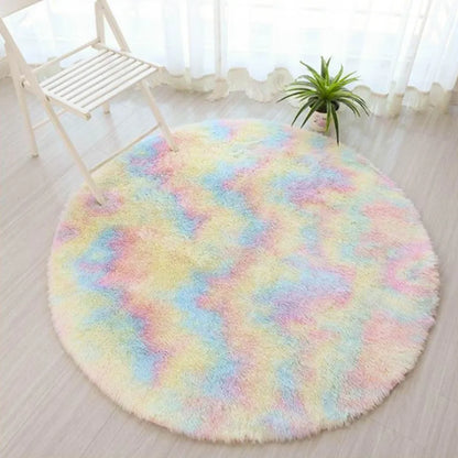  100cm Regenbogen Hochflor Runden Teppich Wohnzimmer Fellteppich Kunstfell Flauschig Dicker Waschmaschinenfest