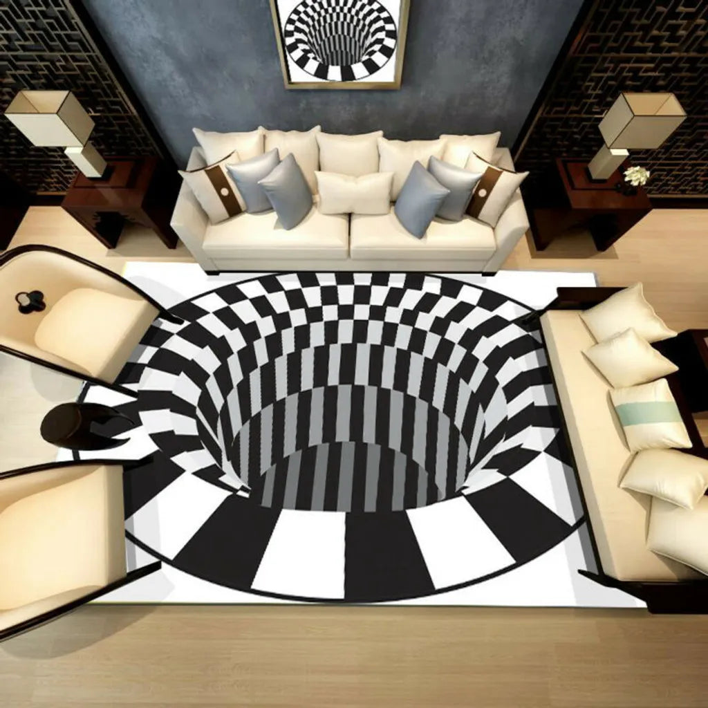  3D Unten Loch Optische Illusion Fläche Teppich Teppich Bodenmatte Heim Runde Matte 40*60cm