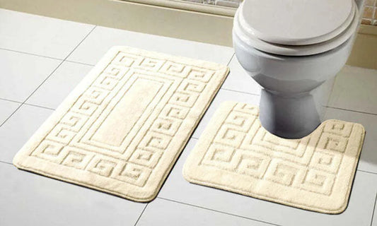  Heimtex Badematte 2 Tlg. Antirutsch Bad Garnitur Für Badezimmer Badematten Vorleger Matten Set, Creme