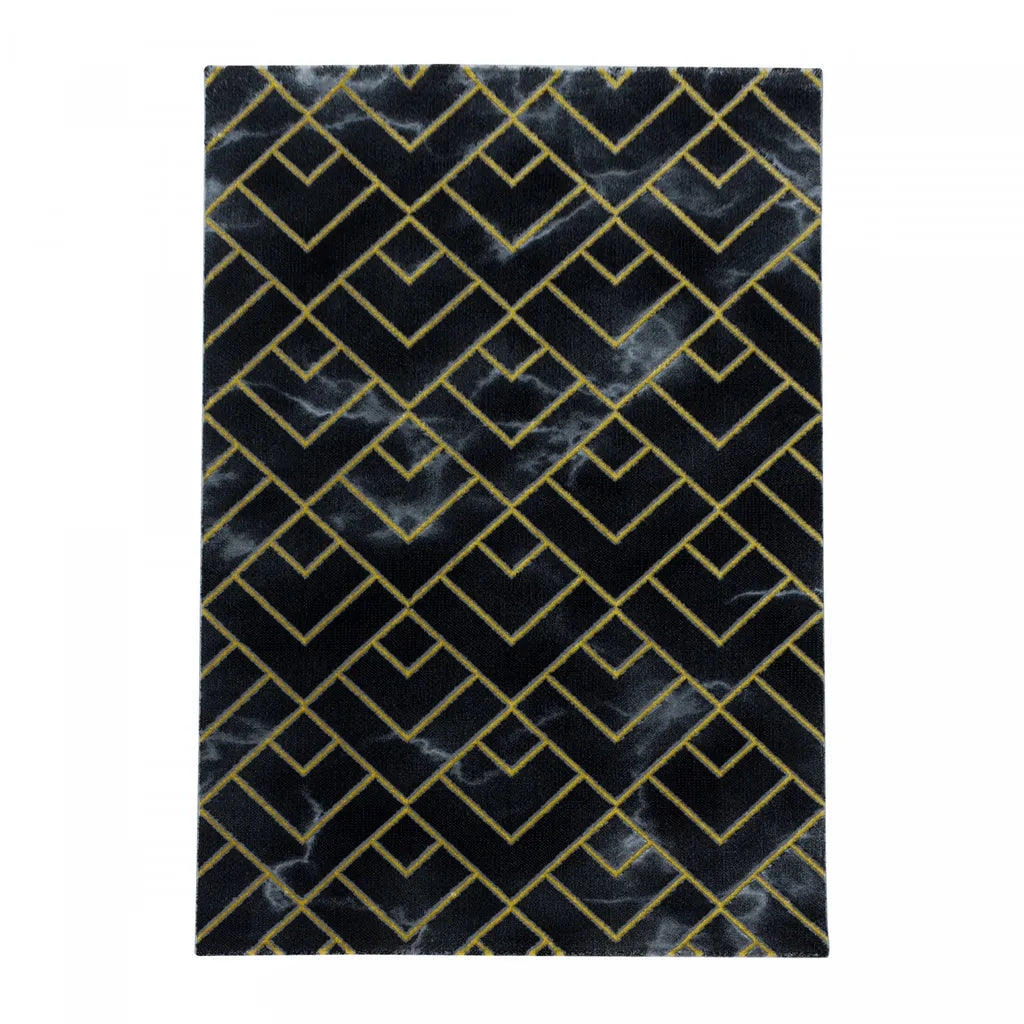  Designer Kurzflor Wohnzimmer Teppiche Grau Gold Weich Modern, Marmor Optik 12 Mm, Größe:140 X 200 Cm, Farbe:Schwarz-Gold