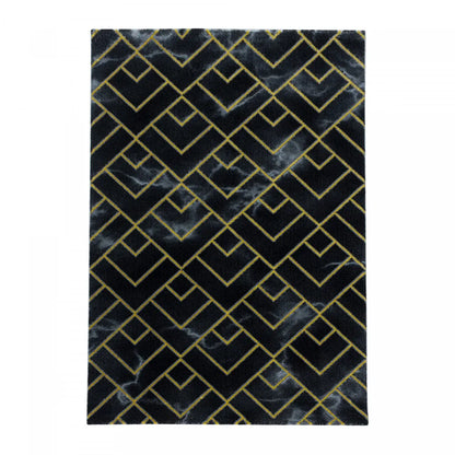  Designer Kurzflor Wohnzimmer Teppiche Grau Gold Weich Modern, Marmor Optik 12 Mm, Größe:140 X 200 Cm, Farbe:Schwarz-Gold