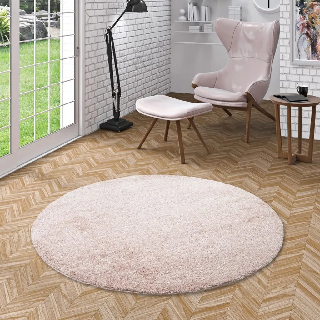  Hochflor Langflor Shaggy Teppich Aloha Rosa Rund, Größe:150 Cm Rund