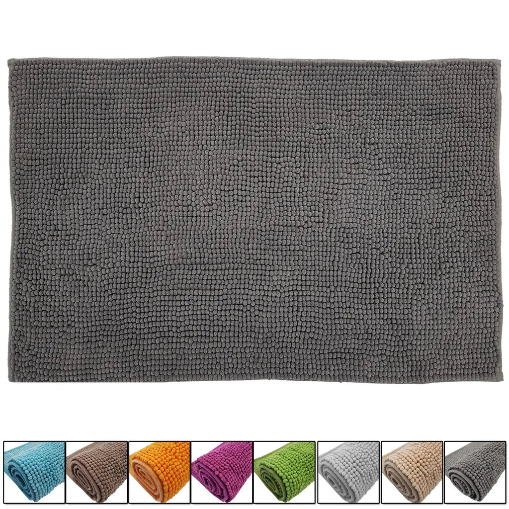  Chenille Badematte 50 X 80 Cm In Grau Badteppich Aus Microfaser - Mit Rutschfester Rückseite - Welness Badeteppich / Duschvorleger