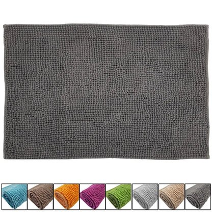  Chenille Badematte 50 X 80 Cm In Grau Badteppich Aus Microfaser - Mit Rutschfester Rückseite - Welness Badeteppich / Duschvorleger