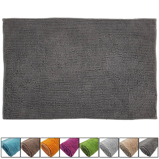  Chenille Badematte 50 X 80 Cm In Grau Badteppich Aus Microfaser - Mit Rutschfester Rückseite - Welness Badeteppich / Duschvorleger