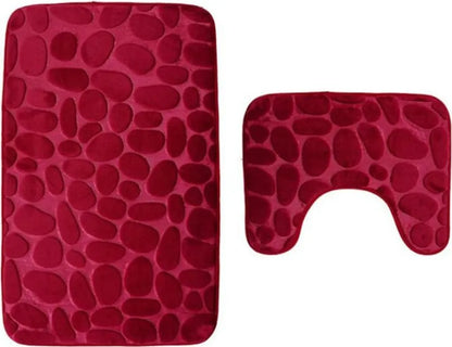  Badematten Set 2-teiliges, Badegarnitur, WC Vorleger, Badvorleger, Badeteppich, Antirutsch Beschichtet, Extra Stark Saugfähig （Rot）
