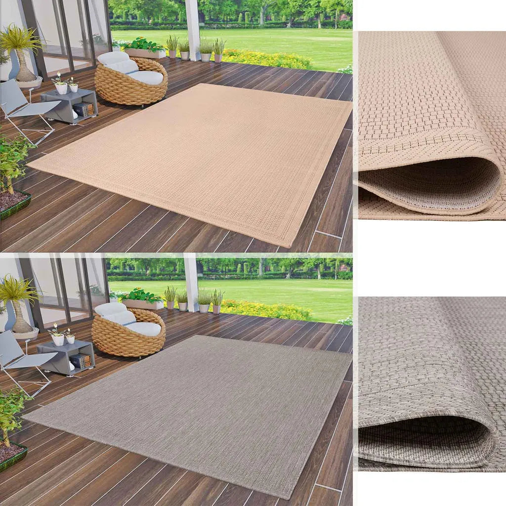  In- Und Outdoor Teppiche Flachgewebe Terrassen Natur Look In Grau & Beige, Farbe:Grau, Maße:140x200 Cm