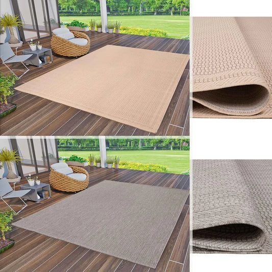  In- Und Outdoor Teppiche Flachgewebe Terrassen Natur Look In Grau & Beige, Farbe:Grau, Maße:140x200 Cm