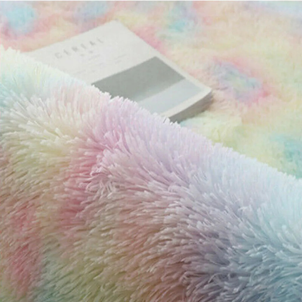  80cm Regenbogen Runden Flauschige Teppiche Bettvorleger Soft Shaggy Hochflor