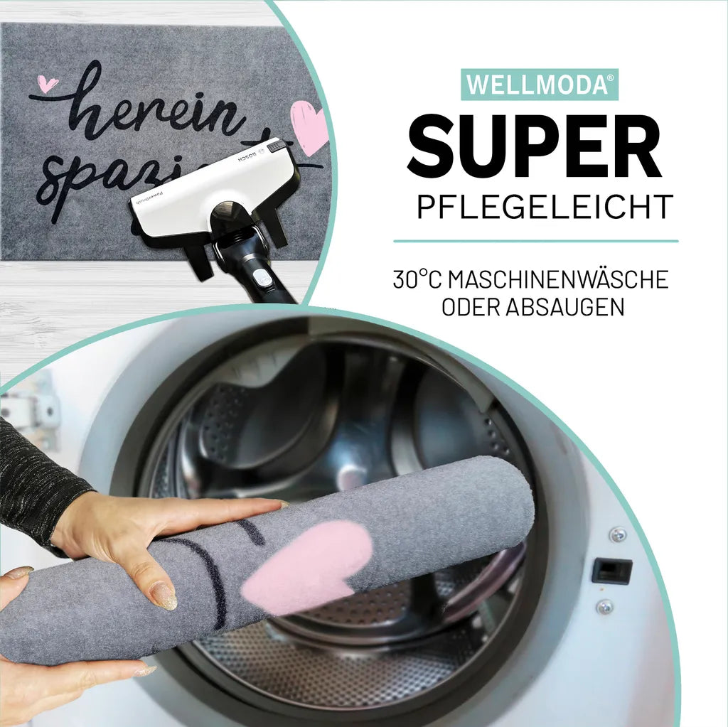  WELLMODA® Fussmatte I Hereinspaziert I Waschbar & Rutschfest I Fußmatte Für Aussen & Innen I Türmatte & Türdeko, In 40x60 Cm & Grau