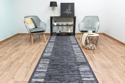  Läufer ADAGIO 100x400 Cm Kurzflor Designer Teppichläufer In Dunkelgrau Antirutsch Streifen Muster Gel Basis Teppich