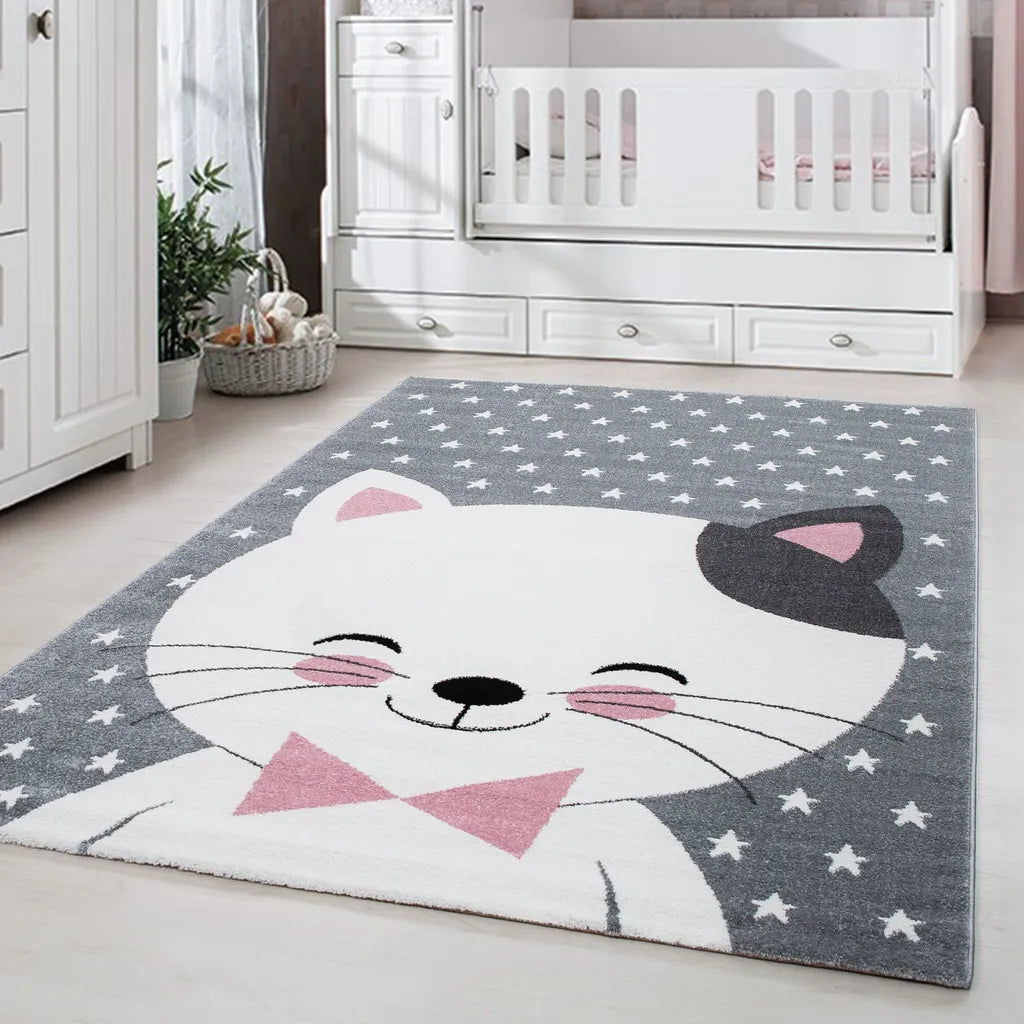  Kinderzimmerteppich,Katze Figur,kurzflor Kinderteppich,mädchen,Farbe:Pink, Farbe:PINK, Grösse:160 Cm X 230 Cm