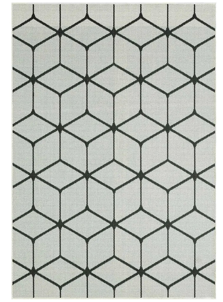  Teppich Rauten Muster In- Und Outdoor Tauglich Robuster Flachgewebe 100% Polypropylen Weiß, Maße:160x220 Cm