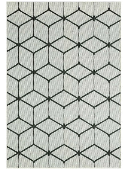  Teppich Rauten Muster In- Und Outdoor Tauglich Robuster Flachgewebe 100% Polypropylen Weiß, Maße:160x220 Cm