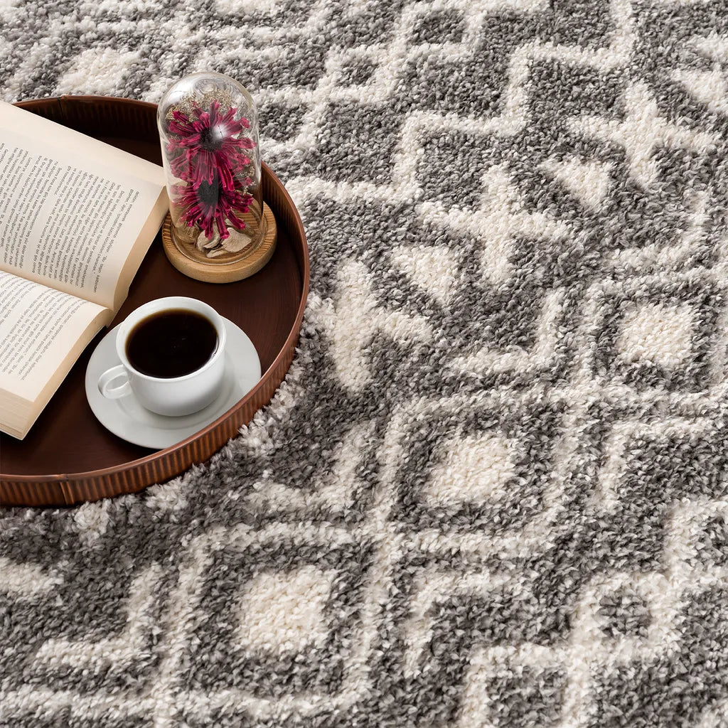  Teppich Wohnzimmer Shaggy Grau Creme Deko Schlafzimmer Hochflor Mit Fransen Flauschig, Größen:200 X 290 Cm