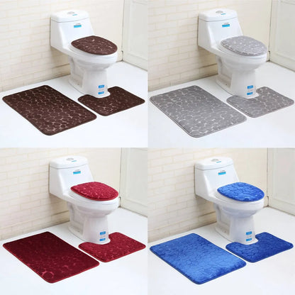  3-teiliges Badezimmer Badematten Toilettenteppich Anti Rutsch Teppich Set Heim Toilettenabdeckungsmatte (Blau)