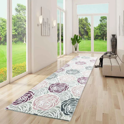  Moderner Wohnzimmer Teppich Rosen Muster In Rosa Grau Creme, Maße:200 X 290 Cm