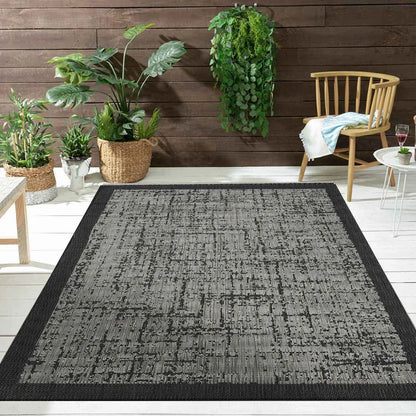  Teppich In- Und Outdoor Flachgewebe Terrasse Balkon Wintergarten Robust Abstrakt Grau Anthrazit Braun, Farbe:Anthrazit, Maße:140x200 Cm