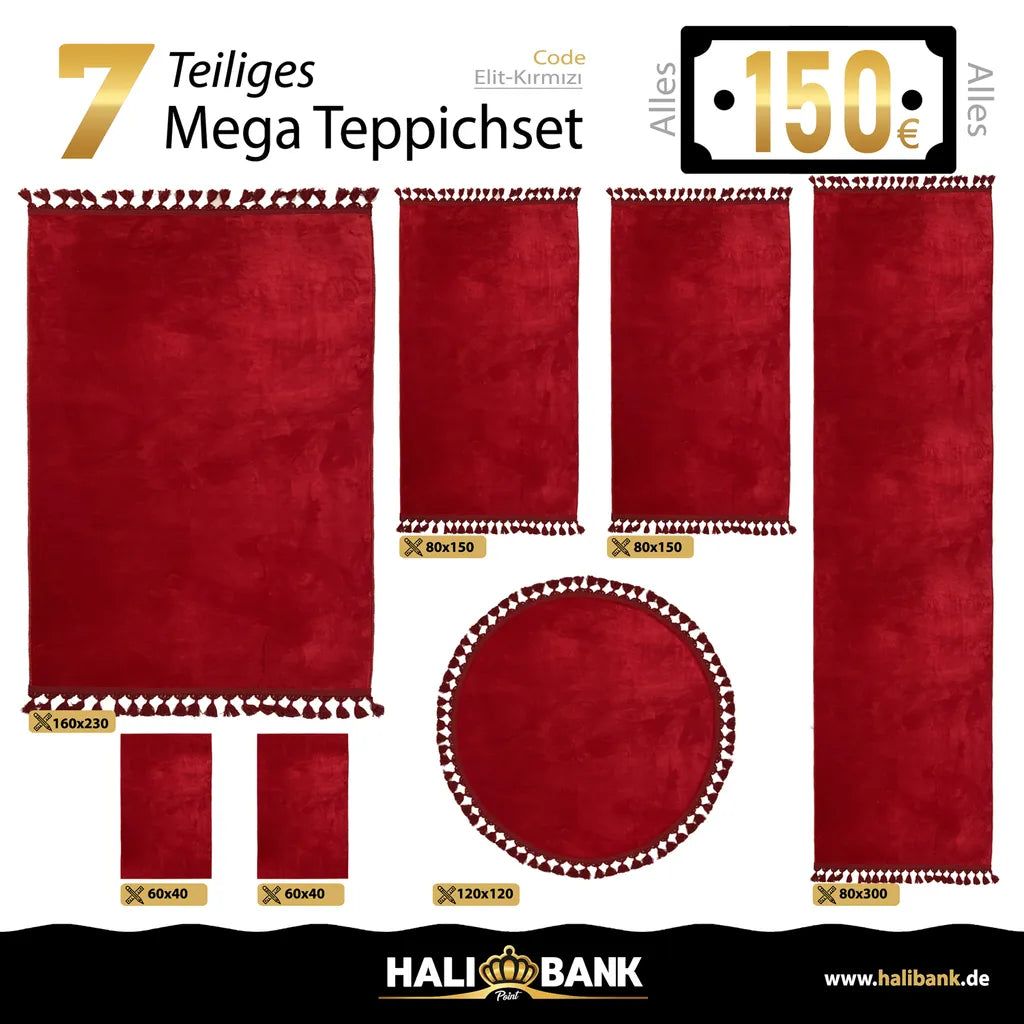  Waschbare Teppiche 7 Teilige Set Verschiedene Gr. Wohnzimmer Teppich Rutschfest Bambus Teppich Eilt Rot