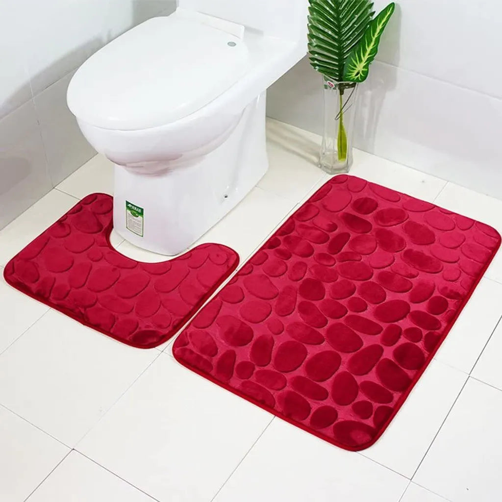  Badematten Set 2-teiliges, Badegarnitur, WC Vorleger, Badvorleger, Badeteppich, Antirutsch Beschichtet, Extra Stark Saugfähig （Rot）