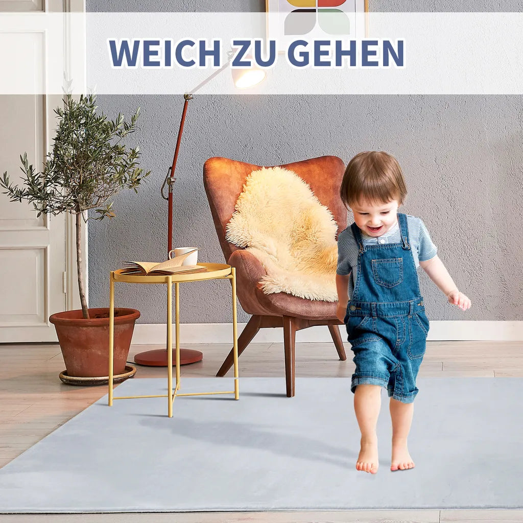  HOMCOM Flauschiger Teppich Kurzflor Anti-Rutsch Unterseite Für Wohnzimmer Schlafzimmer Modern Grau 160 X 230 Cm