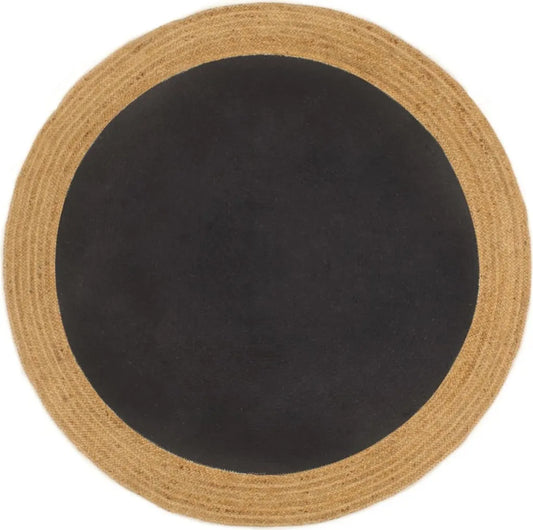  VidaXL Teppich Geflochten Schwarz & Natur 90 Cm Jute & Baumwolle Rund