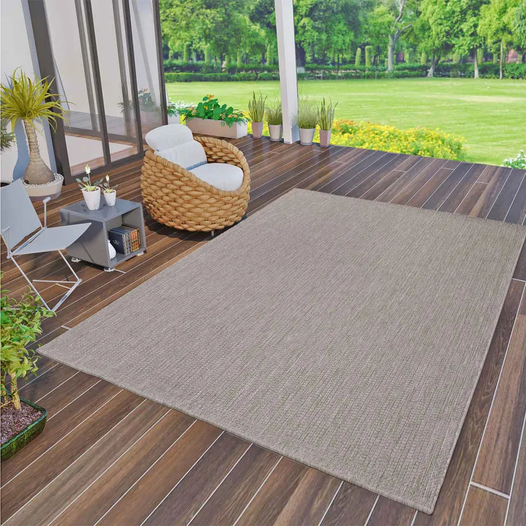  In- Und Outdoor Teppiche Flachgewebe Terrassen Natur Look In Grau & Beige, Farbe:Grau, Maße:140x200 Cm