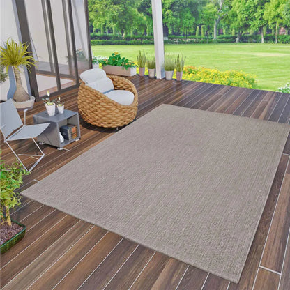 In- Und Outdoor Teppiche Flachgewebe Terrassen Natur Look In Grau & Beige, Farbe:Grau, Maße:140x200 Cm