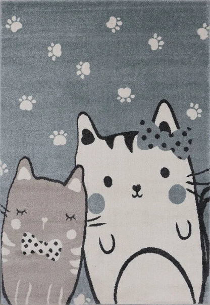  Kinderteppich Babyteppich Katzen Pfoten Creme Mint-Blau Grau , Maße:120x170 Cm