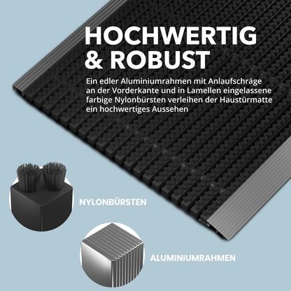  Fußmatte Außen Alu Mit Bürsten Schwarz, Schmutzfangmatte 60 X 90 Cm, Fußmatte Aussenbereich, Aluminium Türmatte Außen, Fußabtreter Außen, Schuhabstreifer Hauseingang, Bürstenmatte Outdoor, Abtreter