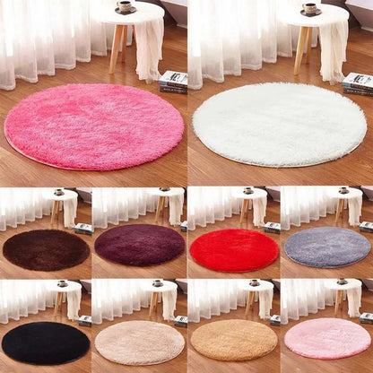  Hochflor Teppich Rund Grau Ø60 Zimmerteppich Kinderzimmer Shaggy Matte Flächenteppich