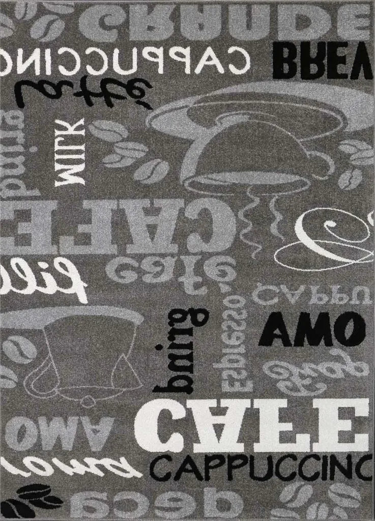  Küchenteppich Grau Trendiger Kaffee Teppich, Verschiedene Schriftarten Und Muster Kaffee, Maße:120 X 170 Cm