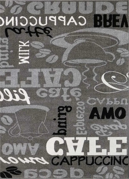  Küchenteppich Grau Trendiger Kaffee Teppich, Verschiedene Schriftarten Und Muster Kaffee, Maße:120 X 170 Cm