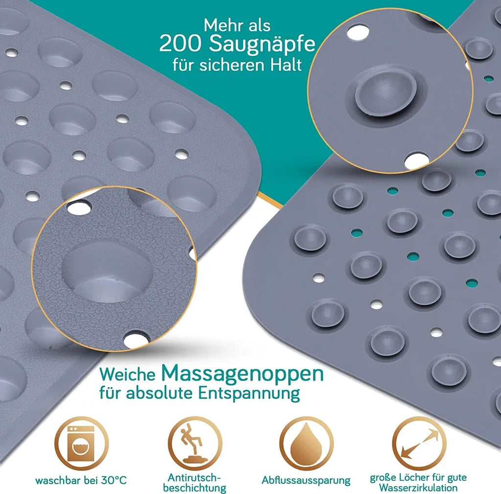  Delluxia Badewannenmatten Rutschfest Für Kinder & Erwachsene I 100x40cm Grau I Antirutsch Badematte BPA Frei, Inkl. Aufhängung I Duschmatte Schimmelresistent & Geruchsfrei