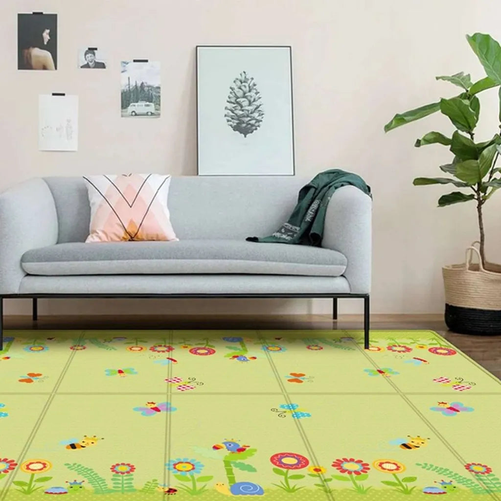  Krabbelmatte Spielmatte Faltbar Doppelseitig Spielunterlage Spielteppich Baby Matte Tragbar Wasserdicht Bunt 180x100cm (Grün)
