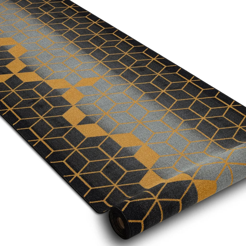  Läufer Antirutsch 67 Cm HEKSAGON Hexagon Schwarz / Gold Schwarz 67x220 Cm