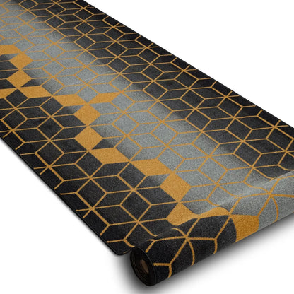 Läufer Antirutsch 67 Cm HEKSAGON Hexagon Schwarz / Gold Schwarz 67x220 Cm