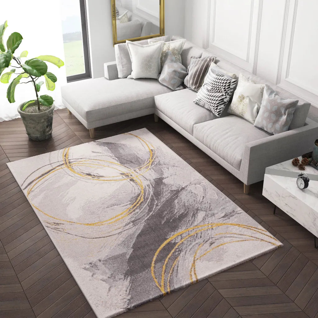  Teppich Wohnzimmer Schlafzimmer Flur Teppich Kreisel Muster Gelb, Maße:160x220 Cm