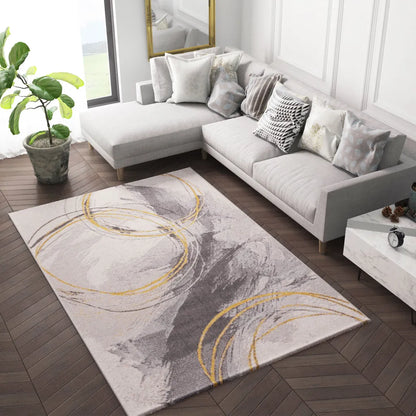  Teppich Wohnzimmer Schlafzimmer Flur Teppich Kreisel Muster Gelb, Maße:160x220 Cm