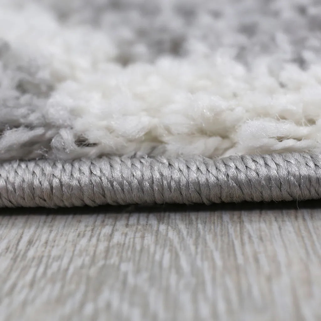  Hochflor Teppich Muster Shaggy Marokkanisch Rauten Deko Wohnzimmer Grau Creme Weich Robust Ethno, Maße:140x200 Cm