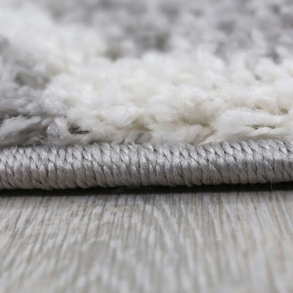  Hochflor Teppich Muster Shaggy Marokkanisch Rauten Deko Wohnzimmer Grau Creme Weich Robust Ethno, Maße:140x200 Cm
