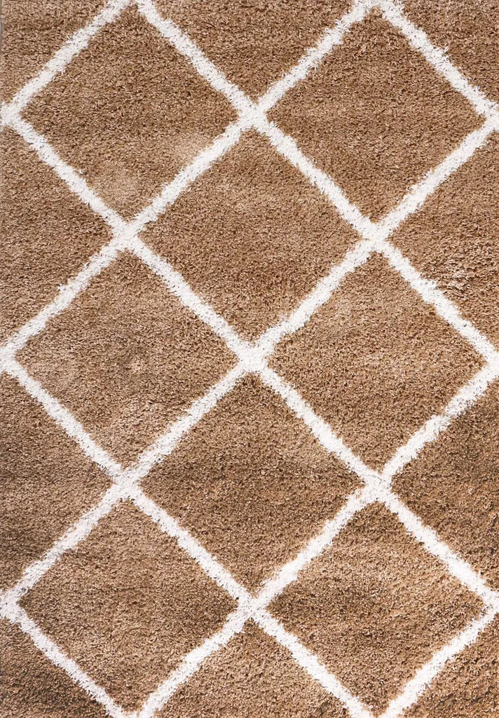  Hochflor Teppich Wohnzimmer Shaggy Rauten Muster Beige Creme Skandinavischer Stil Weich Robust, Maße:80x150 Cm