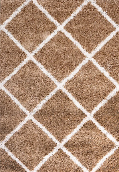  Hochflor Teppich Wohnzimmer Shaggy Rauten Muster Beige Creme Skandinavischer Stil Weich Robust, Maße:80x150 Cm